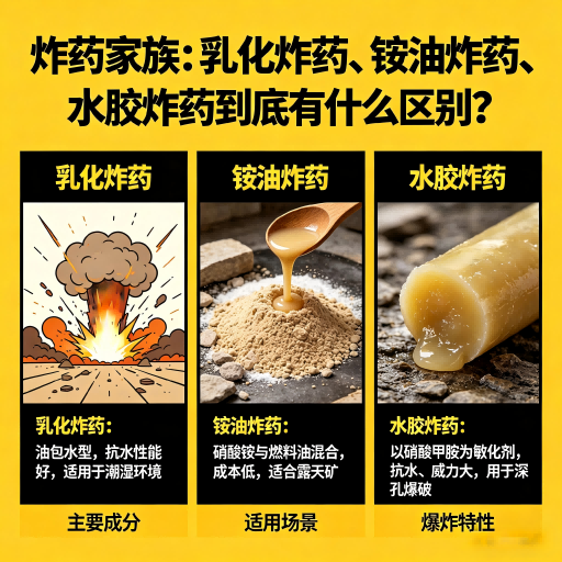 秦安炸药家族：乳化炸药、铵油炸药、水胶炸药到底有什么区别？